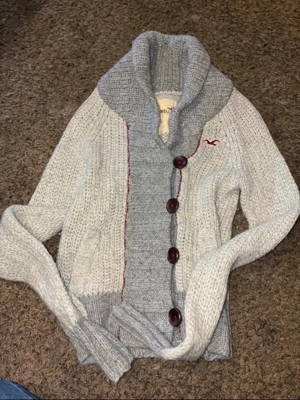 Hollister Two-Tone Gray Shawl Collar Button Cardigan